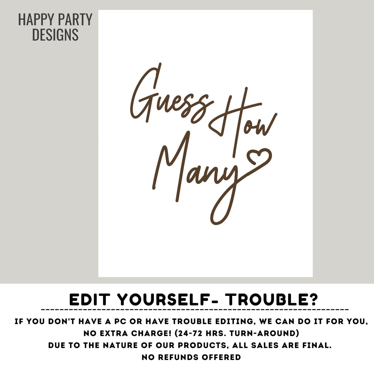 Editable guess how many Sign | bridal shower | baby shower game | neutral gender | text 100% editable | minimalist shower | Printable #B44