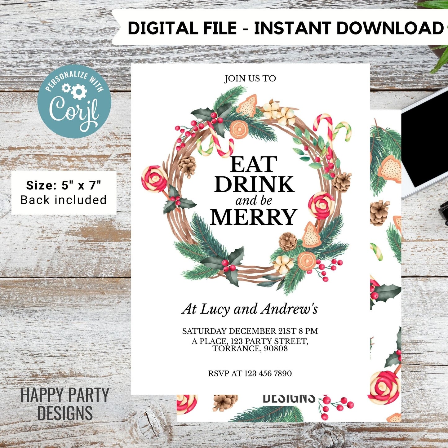 Editable Eat, drink and be Merry Party Invitation | Christmas friends Party printable | Christmas Party Invitation | Christmas invite #A38