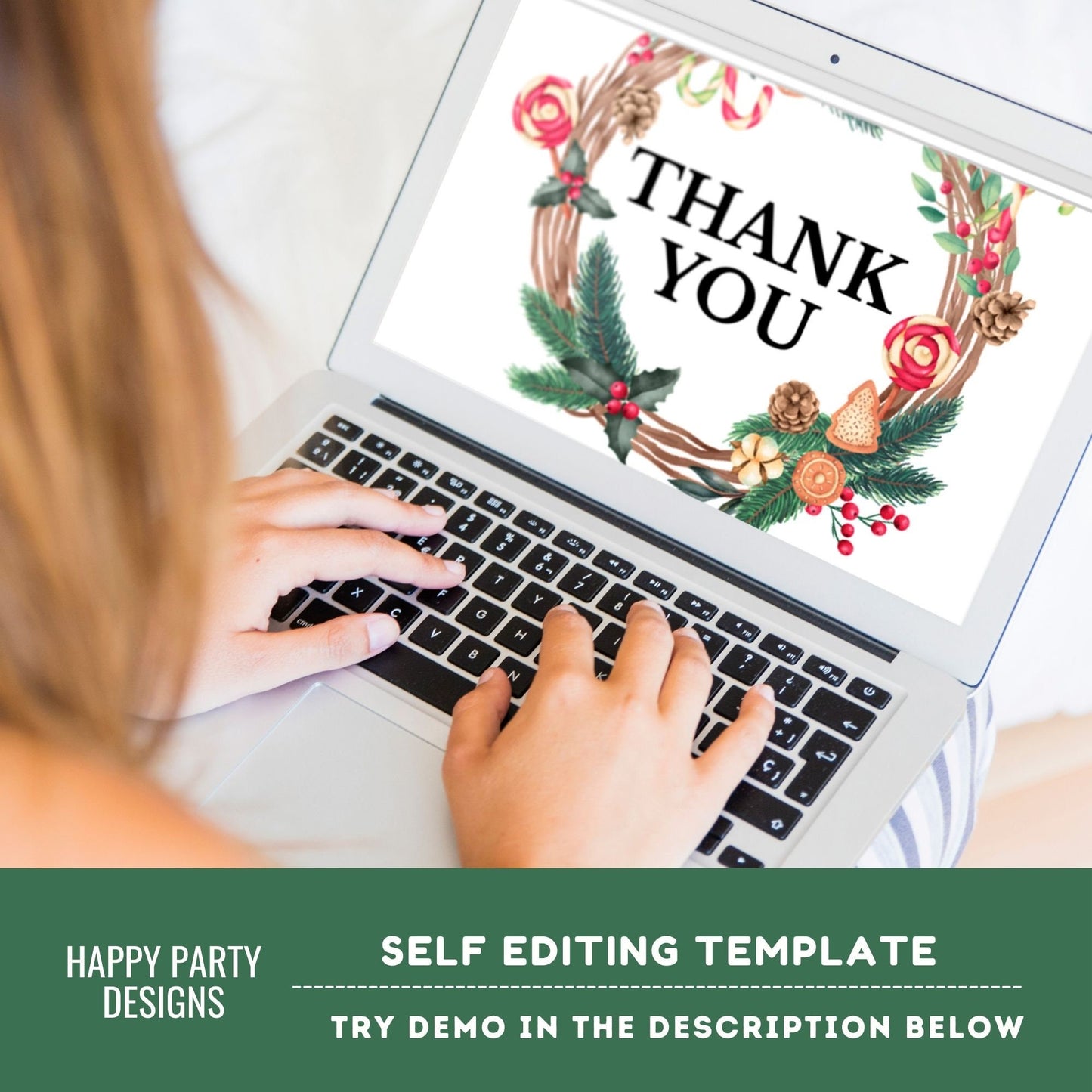 Editable Christmas wreath thank you tag | Christmas printable thank you tag | Holiday Christmas gift tag | thank you tag | Xmas Favor #A38