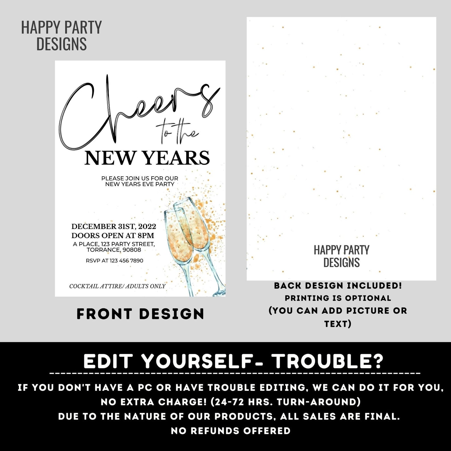 Editable Cheers to the new year Party Invitation | New year Party printable invite | Party Invitation | Christmas invite #A39