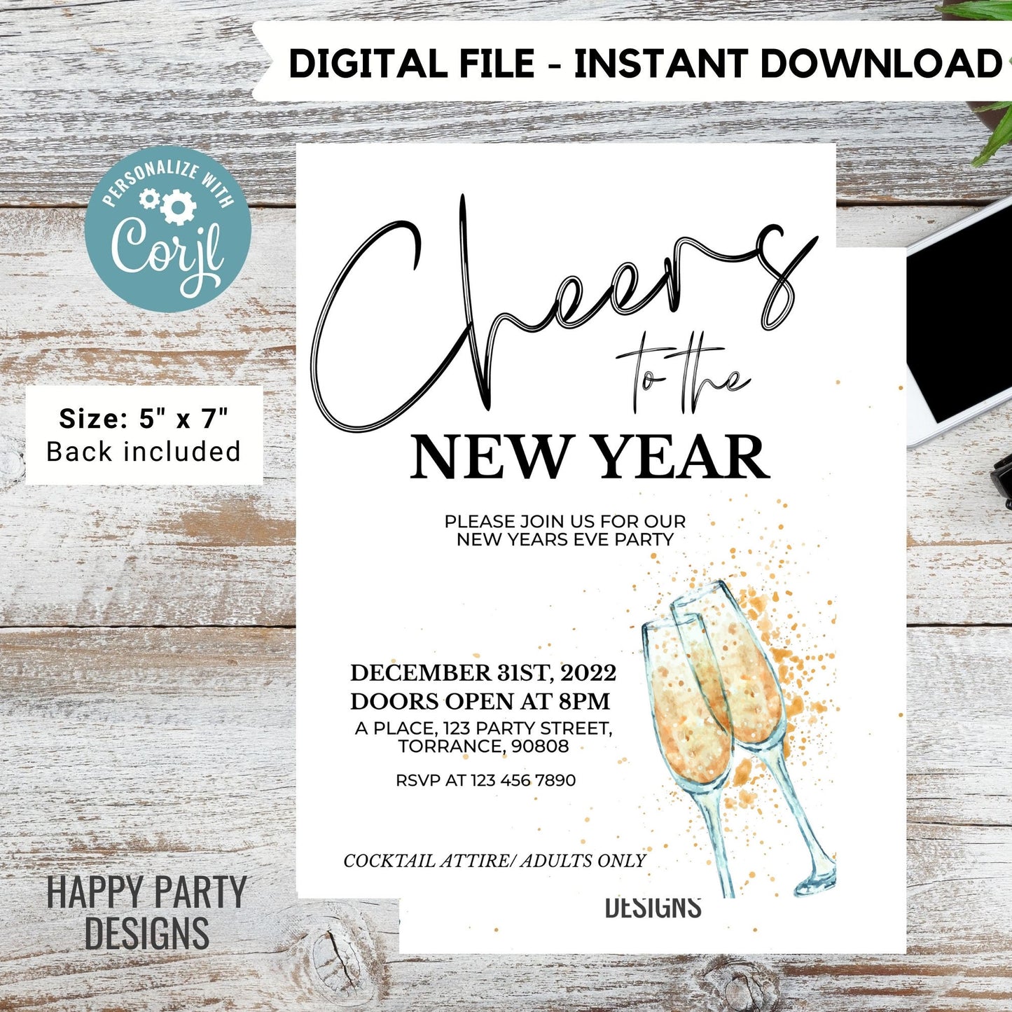 Editable Cheers to the new year Party Invitation | New year Party printable invite | Party Invitation | Christmas invite #A39
