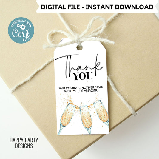 Editable sparkling wine Party thank you tag | New year's eve printable thank you tag | Holiday gift tag | thank you tag Favor #A39