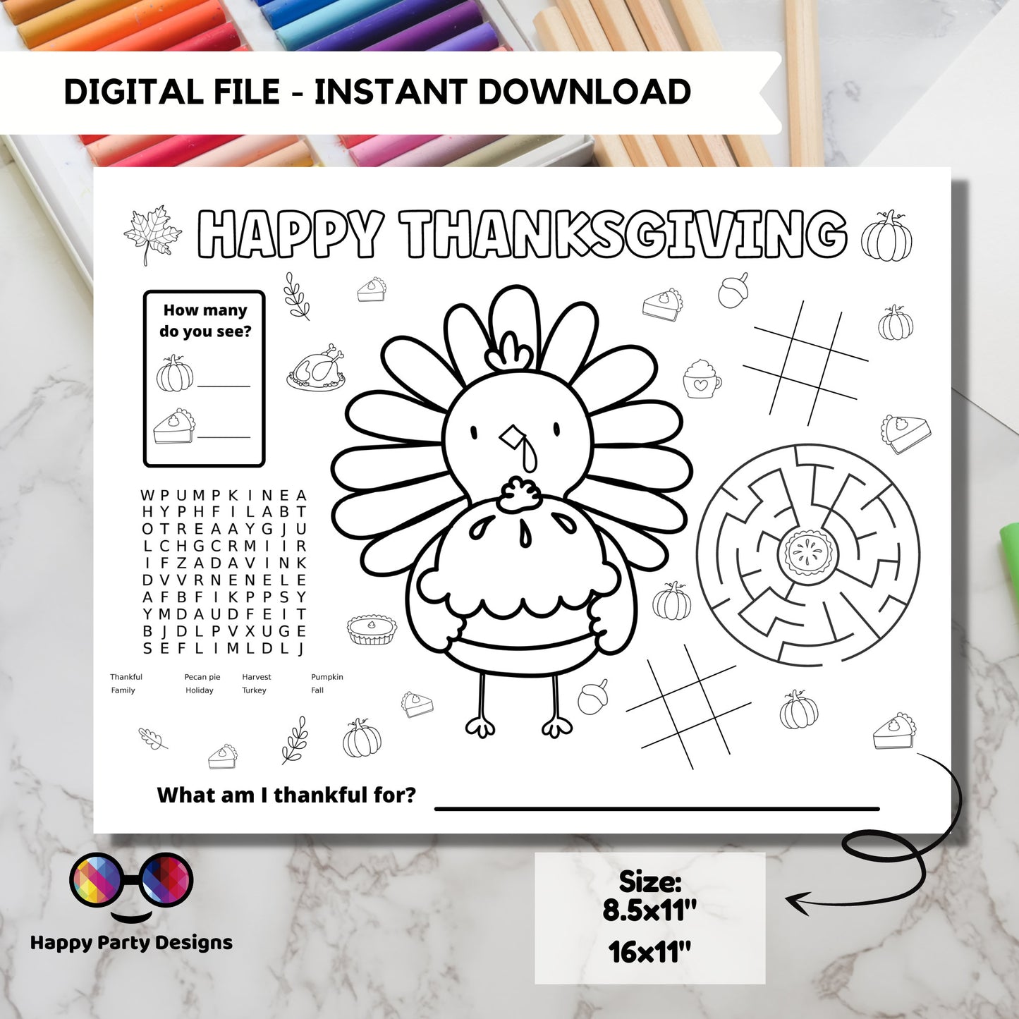 Thanksgiving placemat coloring page | Thanksgiving coloring page | thanksgiving Activity game | Instant download | kids table