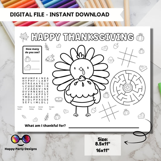 Thanksgiving placemat coloring page | Thanksgiving coloring page | thanksgiving Activity game | Instant download | kids table