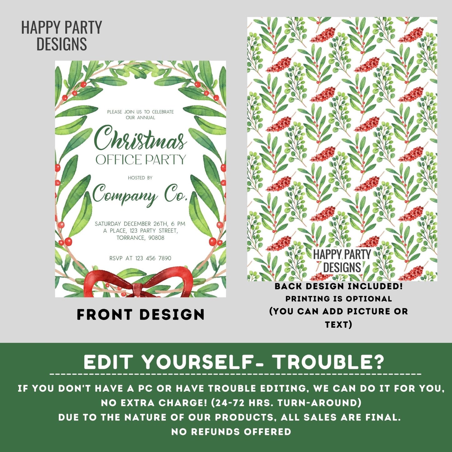 Editable Christmas office Party Invite | Christmas Party printable invite | Holiday Christmas Party Invitation |Christmas Dinner invite #A41