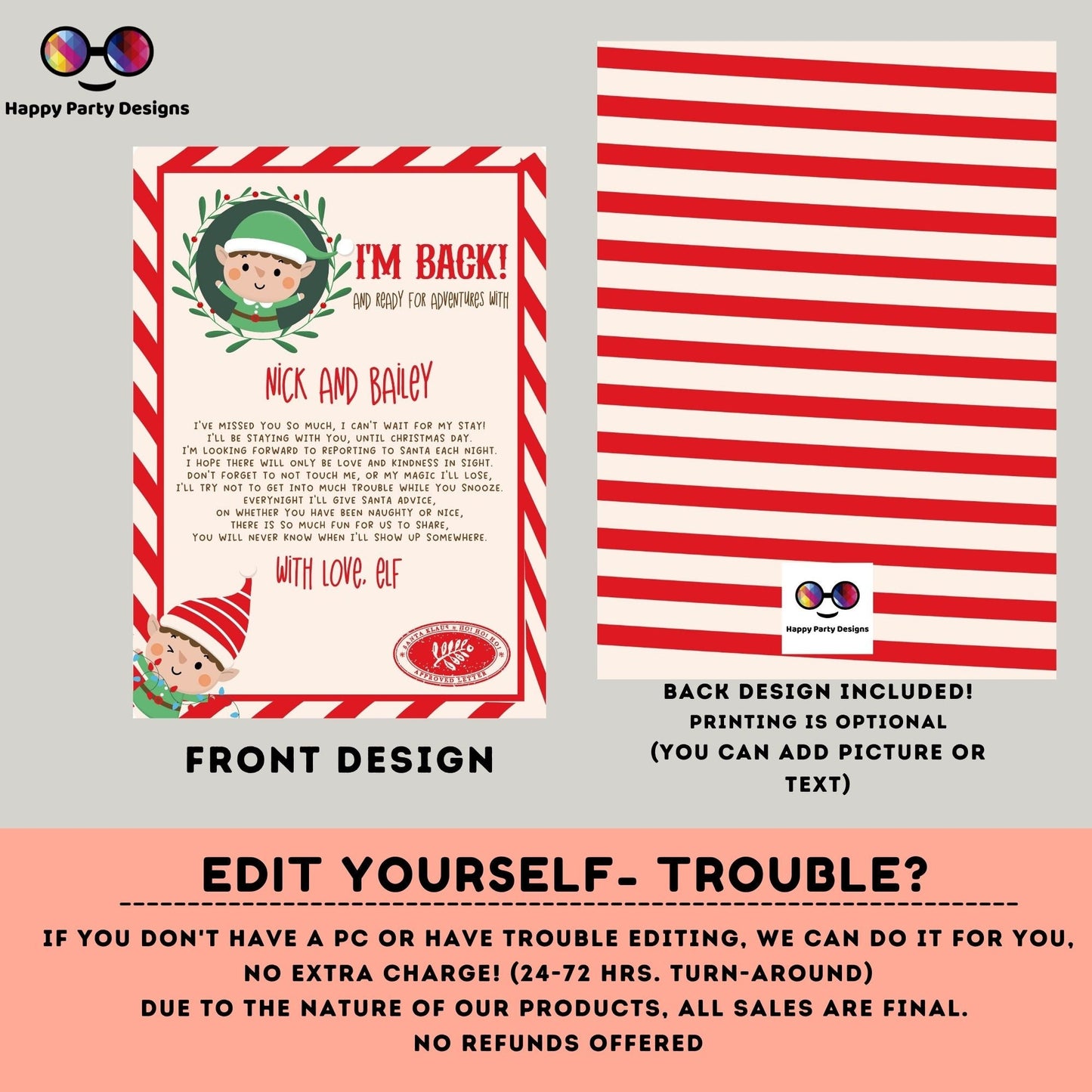 Editable Elf Arrival Letter | Return Letter Christmas| Elf I'm Back | Elf Welcome Christmas | Letter From Your Elf | Printable Template #A43