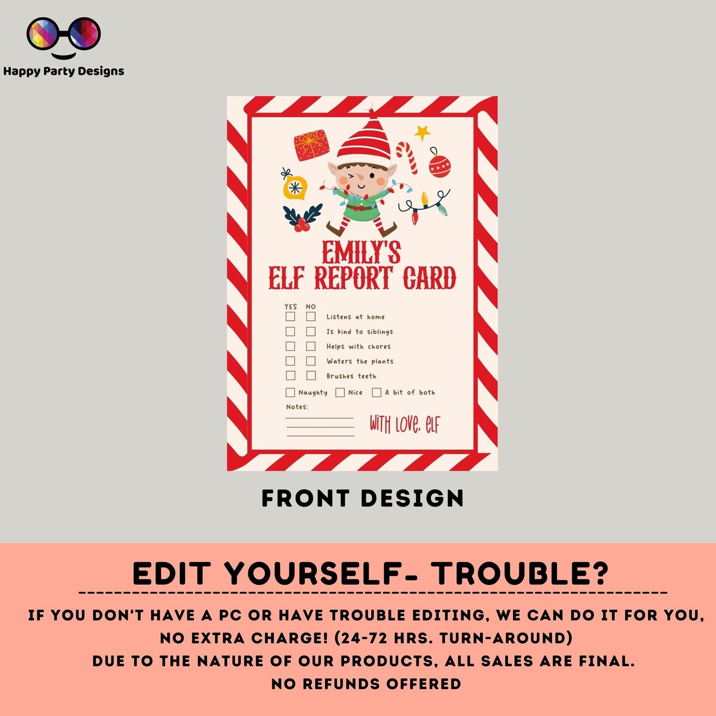 Editable Elf report card | Elf Letters Notes | Elf I'm Back | from the Elf Naughty or Nice | Behavior Santa North Pole | Printable #A43