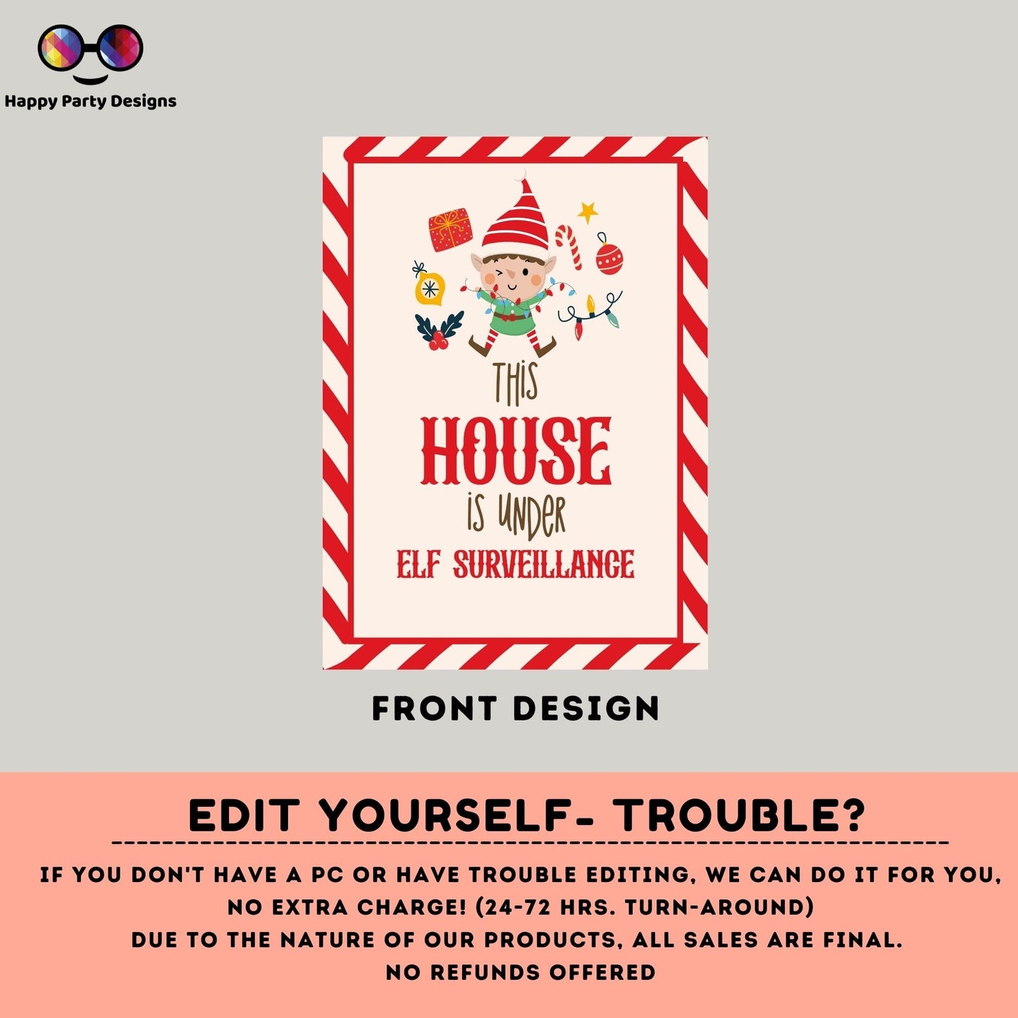 Editable Elf Surveillance Sign Printable | This House is Under Elf Surveillance | Elf Ideas Props | Printable Elf Christmas Sign #A43