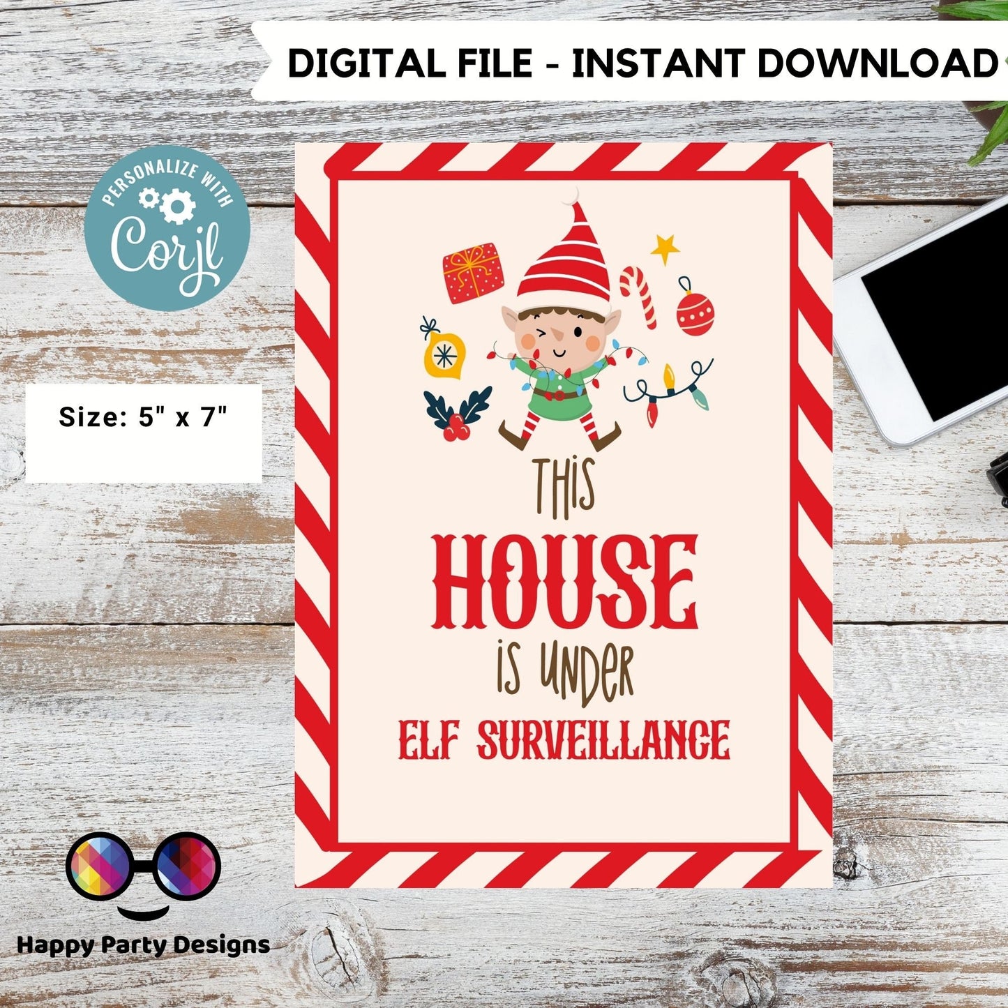Editable Elf Surveillance Sign Printable | This House is Under Elf Surveillance | Elf Ideas Props | Printable Elf Christmas Sign #A43