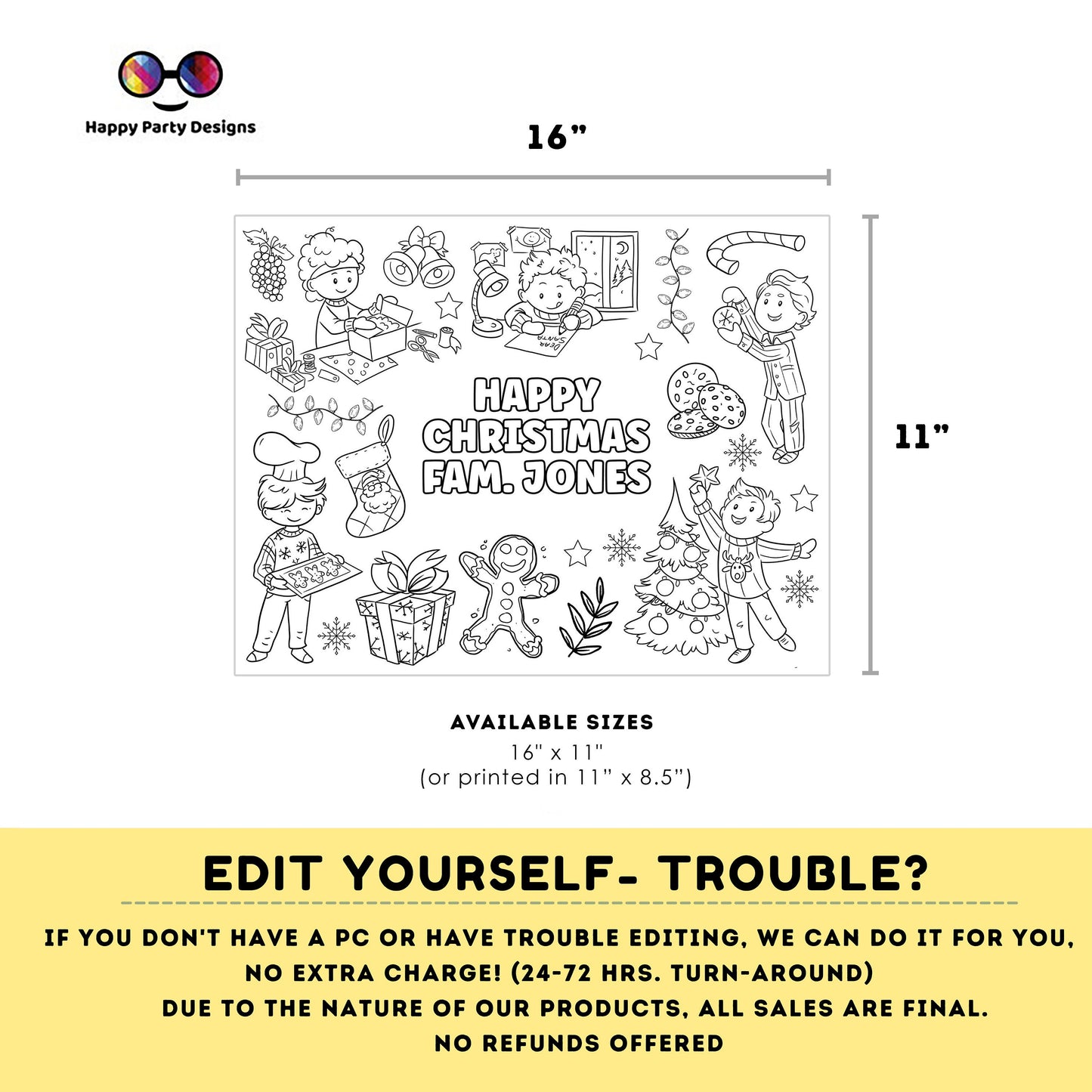 Editable Christmas coloring page | Placemat coloring page | Any Age | Christmas coloring placemat | X-MAS Party Activity  Party favors #K257