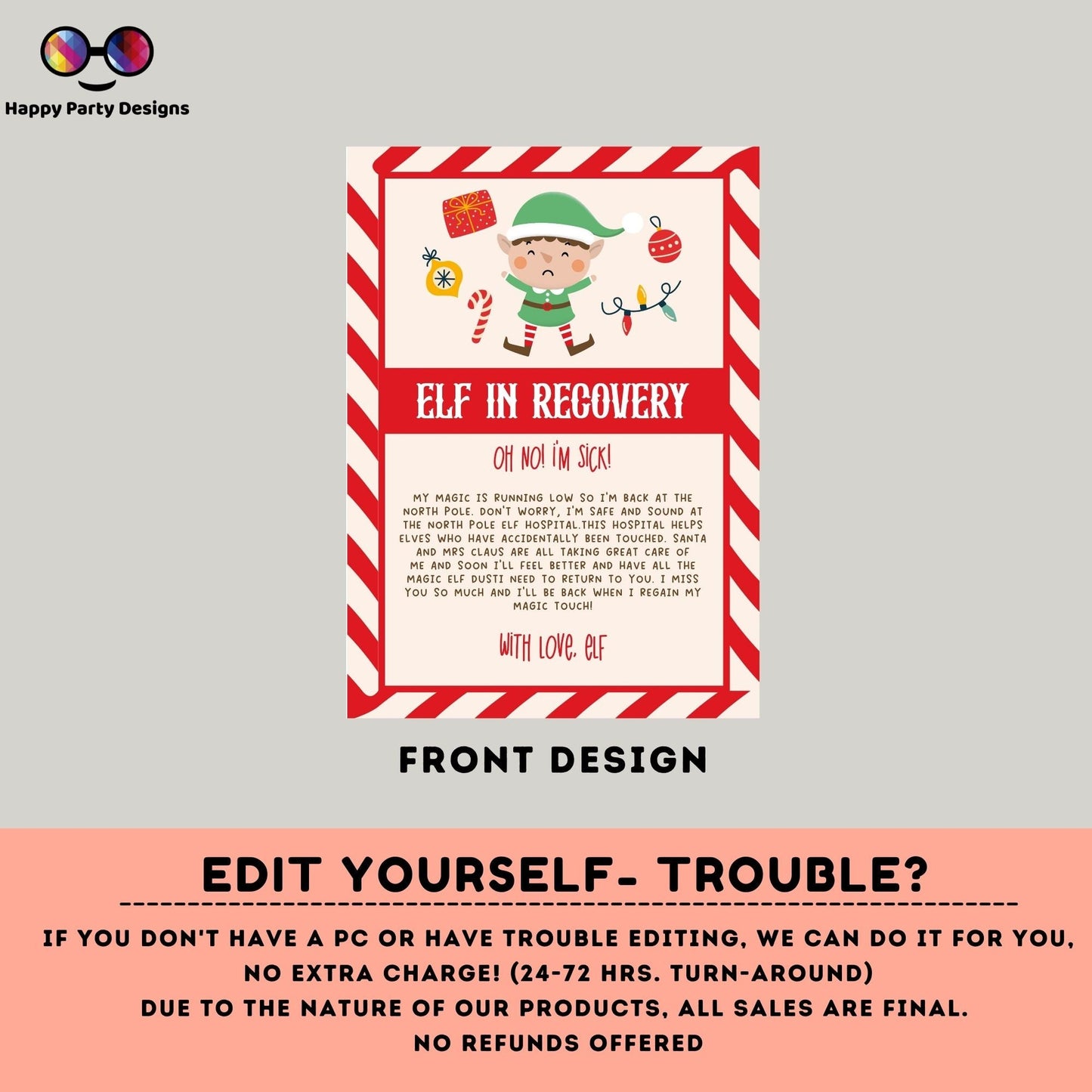 EDITABLE Elf Recovery Letter | Elf Touched | Elf Lost Magic | Elf I'm Sick Letter | From Your Elf Christmas Letter | Instant Download #A43