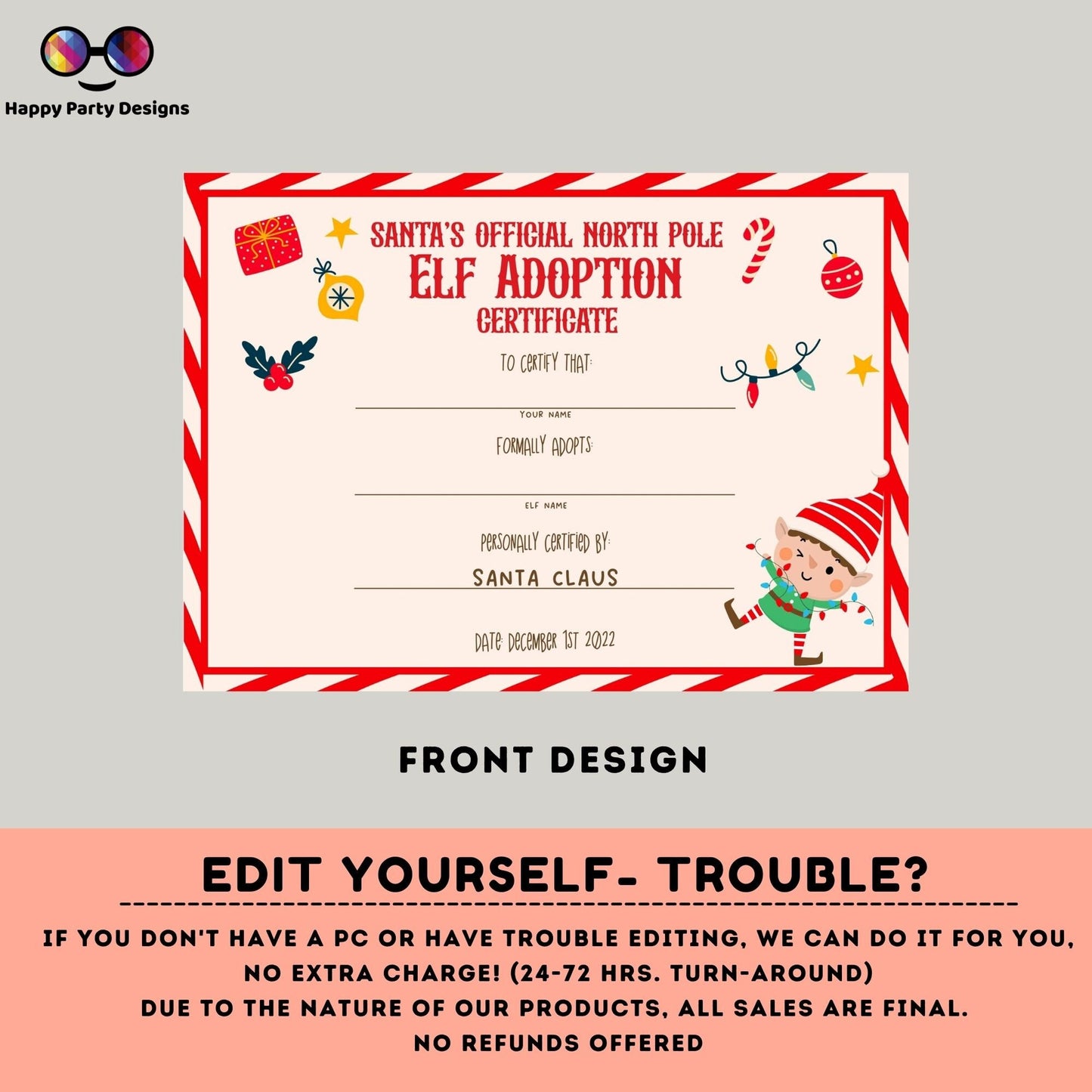 EDITABLE Elf adoption Letter | Elf Certificate Adoption Letter | From Your Elf Christmas | Elf Letter | Elf Adoption | Instant Download #A43