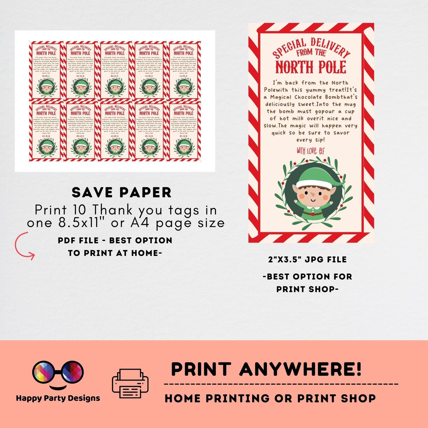 Editable Elf Hot Chocolate Bomb Tag | Elf Arrival Hot Chocolate Bomb Gift Tag | North Pole Hot Cocoa Bomb Tag | Instant Download #A43
