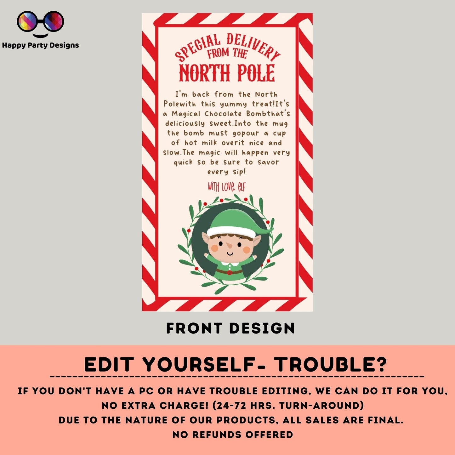 Editable Elf Hot Chocolate Bomb Tag | Elf Arrival Hot Chocolate Bomb Gift Tag | North Pole Hot Cocoa Bomb Tag | Instant Download #A43