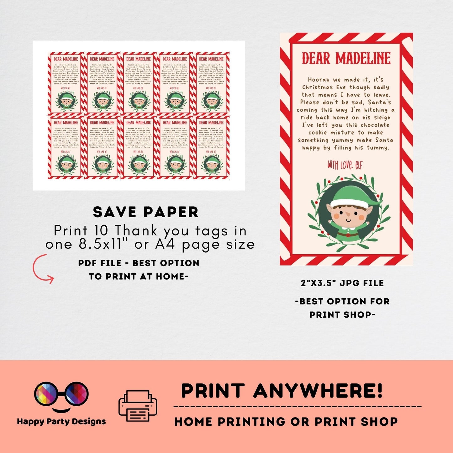 Editable Elf goodbye Tag | Elf Hot Chocolate Bomb Gift Tag | Goodbye for Now tag Instant Download #A43