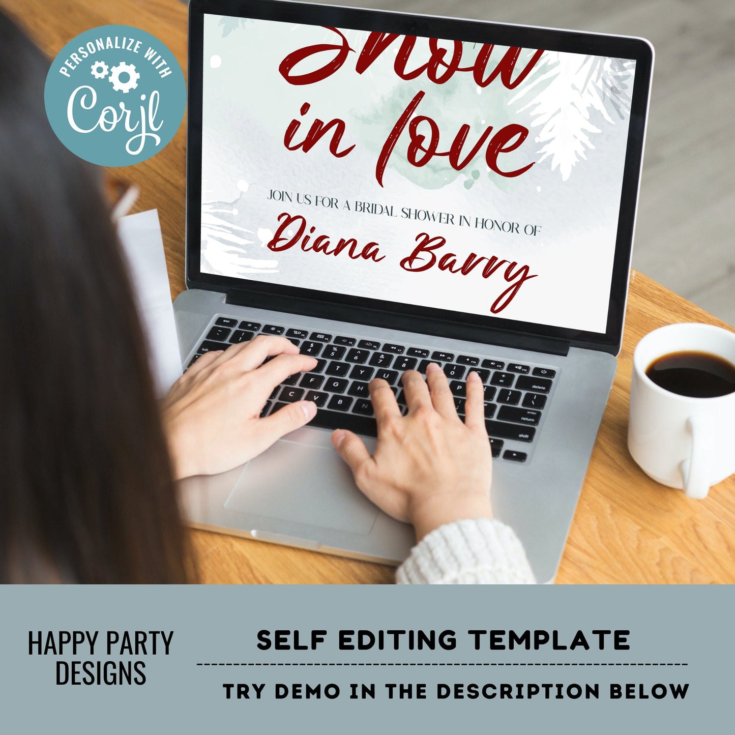 Editable Snow in love Burgundy Themed Bridal Shower Invitation | Winter Bridal Shower Invitation | Winter Bride Instant | Winter #W18