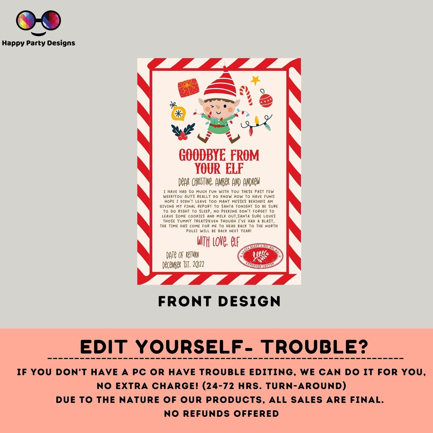 Editable Elf Goodbye Letter | Goodbye Letter Christmas| Elf  Christmas | Letter From Your Elf | Printable Template #A43