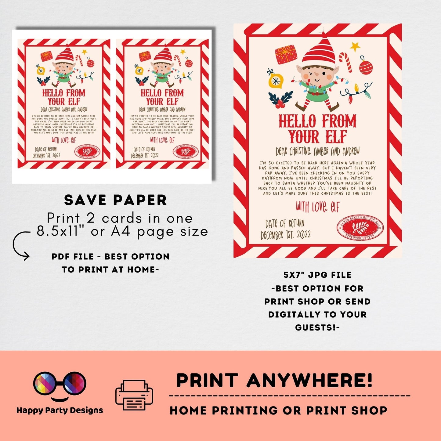 Editable Elf Hello Letter | Hello Letter Christmas| Elf Christmas | Letter from Your Elf | Printable Template #A43