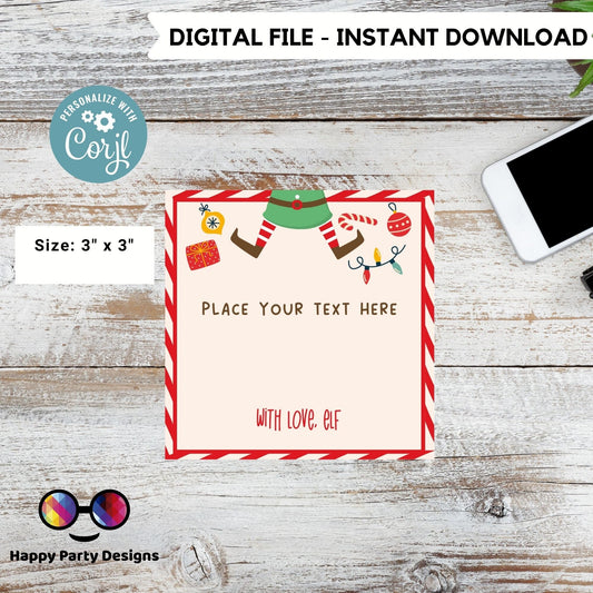 Editable Elf mini note Tag | Elf mini note Gift Tag | Christmas elf tag Instant Download | Printable Elf tags | 3" x 3" size #A43