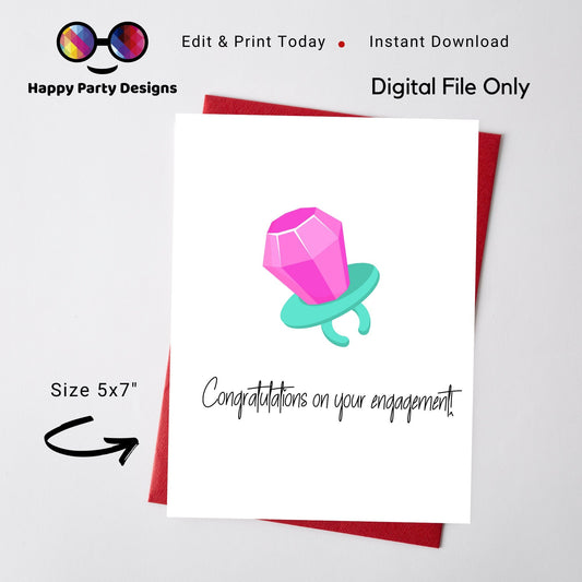 PRINTABLE congratulations on your engagement card | Engagement | Greeting Card | Instant Download | retro
