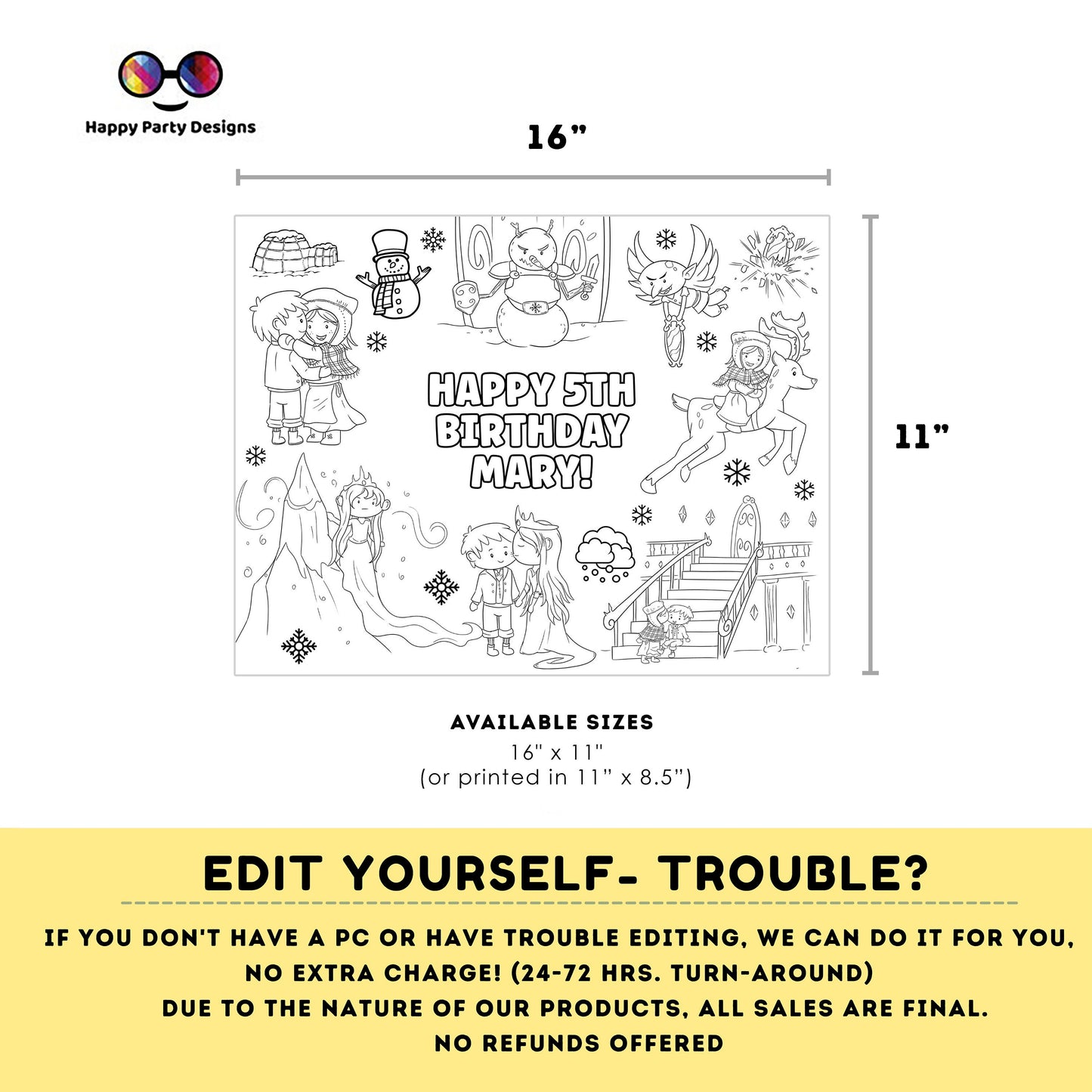 Editable Snow queen coloring page | magical princesses party | Princess coloring page | princess Birthday party favors | Any Age #K184