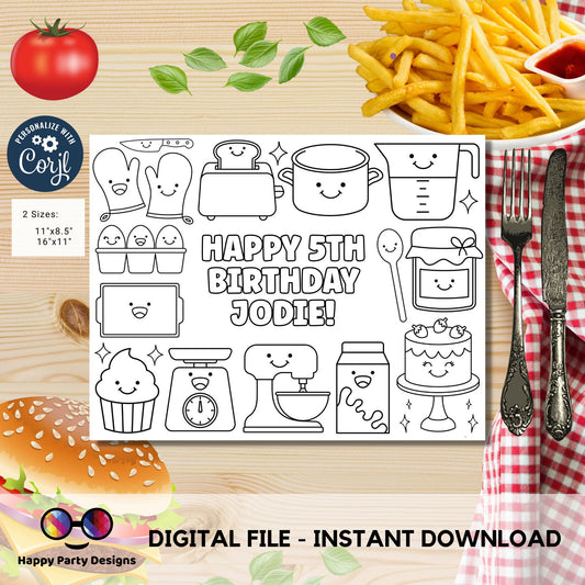 Editable kawaii Baking Birthday coloring page | coloring page | Any Age | little bakers Cupcake baking Party Activity | bag filler #K137