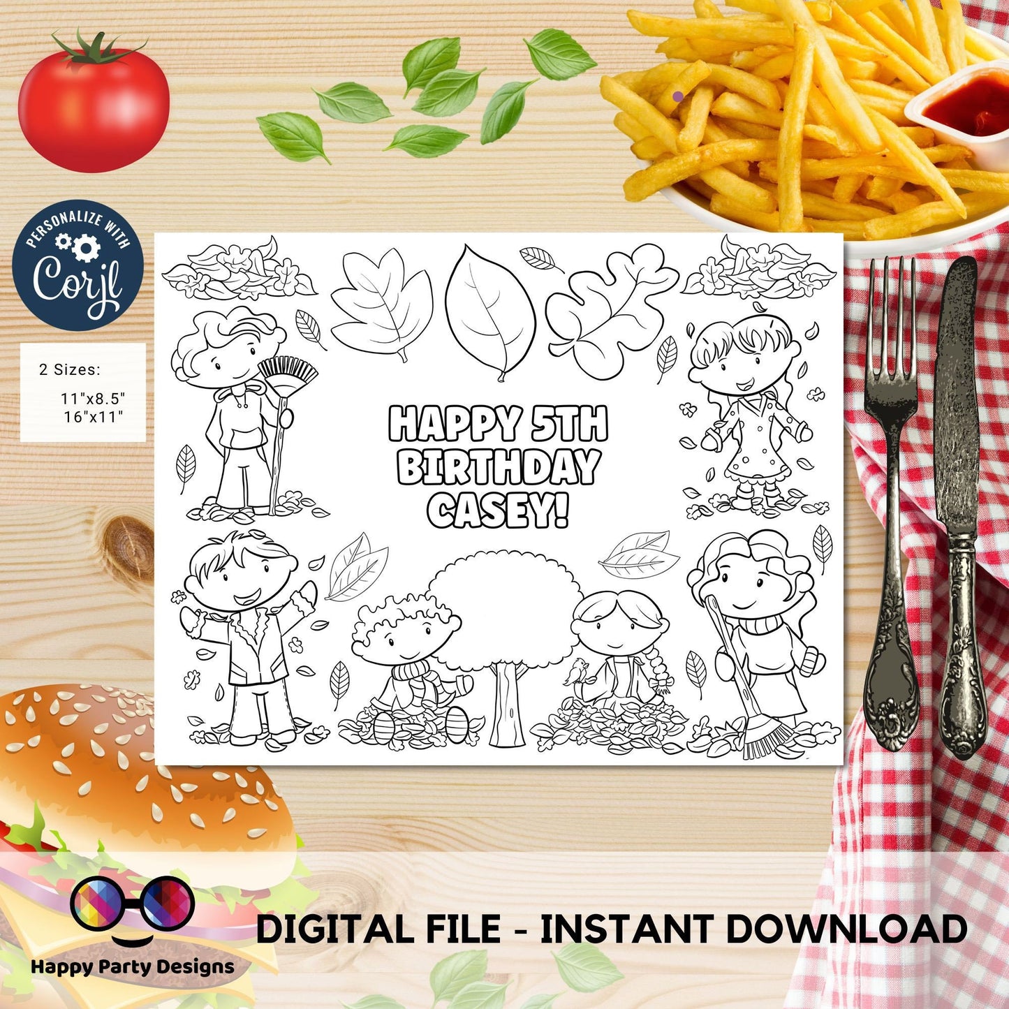 Editable fall leaves coloring page | Placemat coloring page | Any Age | Fall activity | fall themed activity placemat