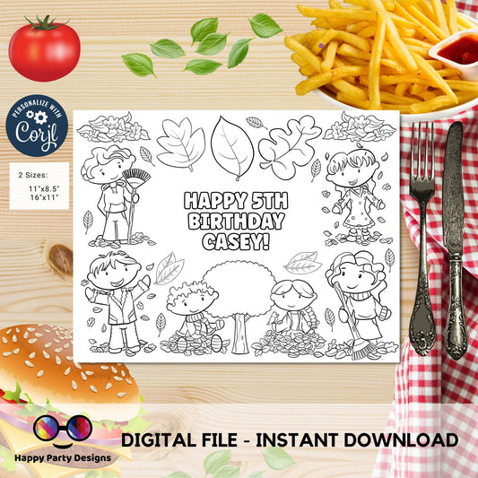 Editable fall leaves coloring page | Placemat coloring page | Any Age | Fall activity | fall themed activity placemat