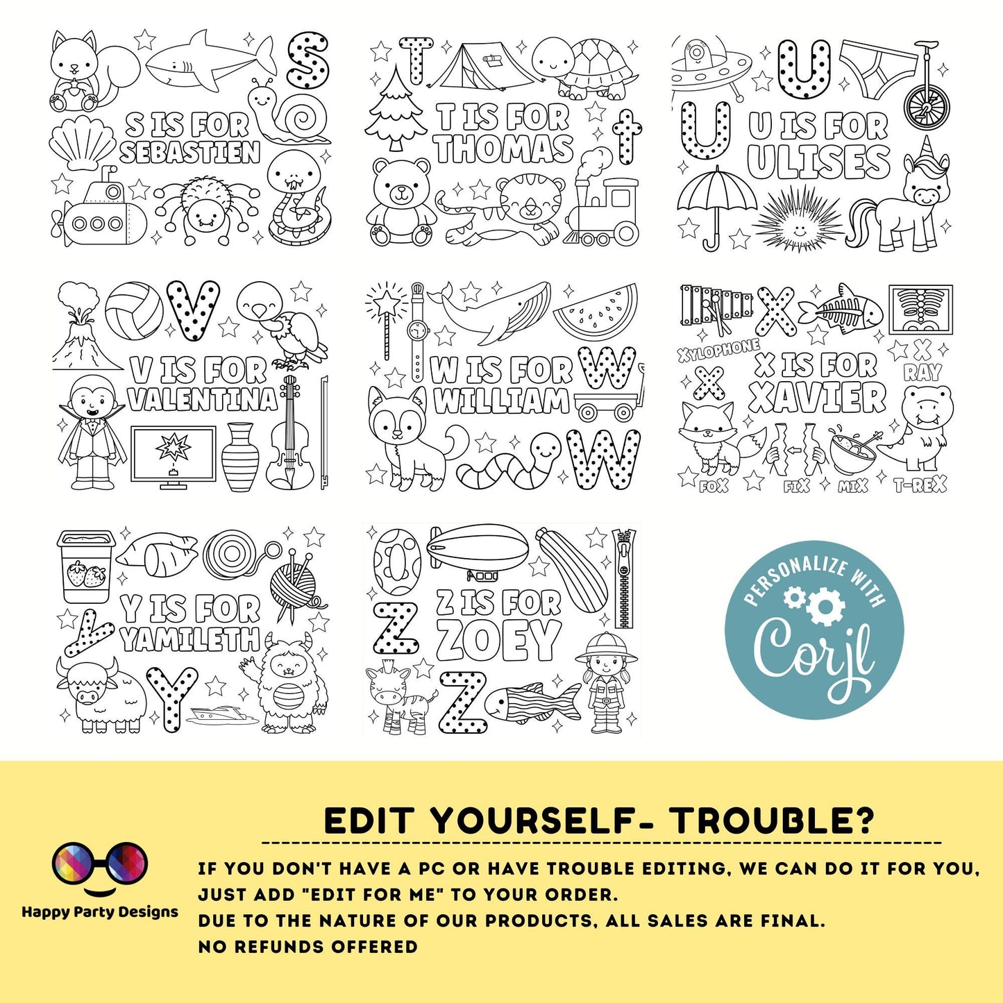 Editable name coloring page | Alphabet bundle | personalized name alphabet Bundle | Teacher material | 26 letters Printable Preschool #SCH3