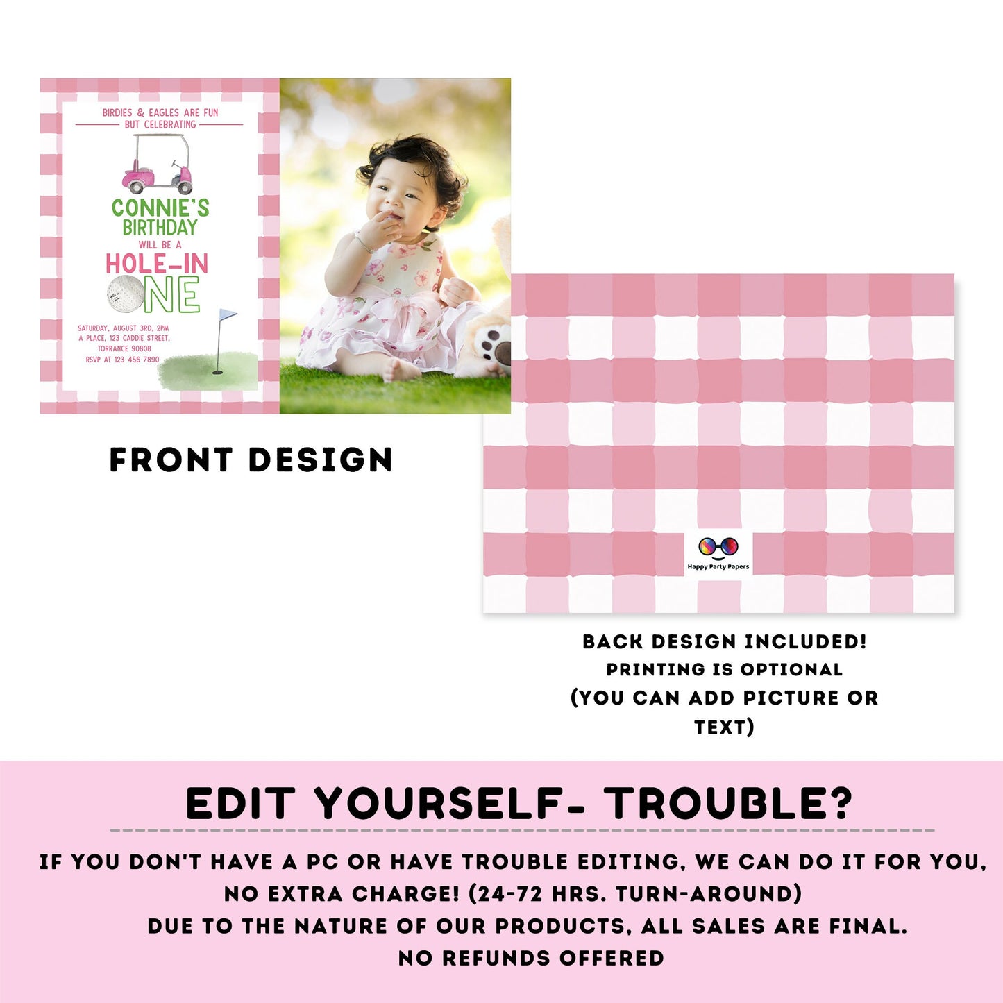 Editable Hole In One Birthday Invitation | First Birthday Invitation | Printable Golf Birthday Party Invitation | Golfer Birthday #K177