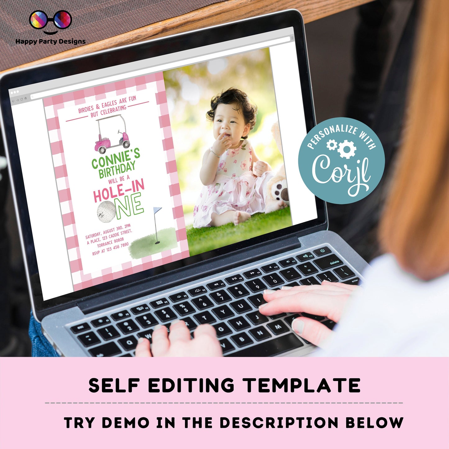 Editable Hole In One Birthday Invitation | First Birthday Invitation | Printable Golf Birthday Party Invitation | Golfer Birthday #K177