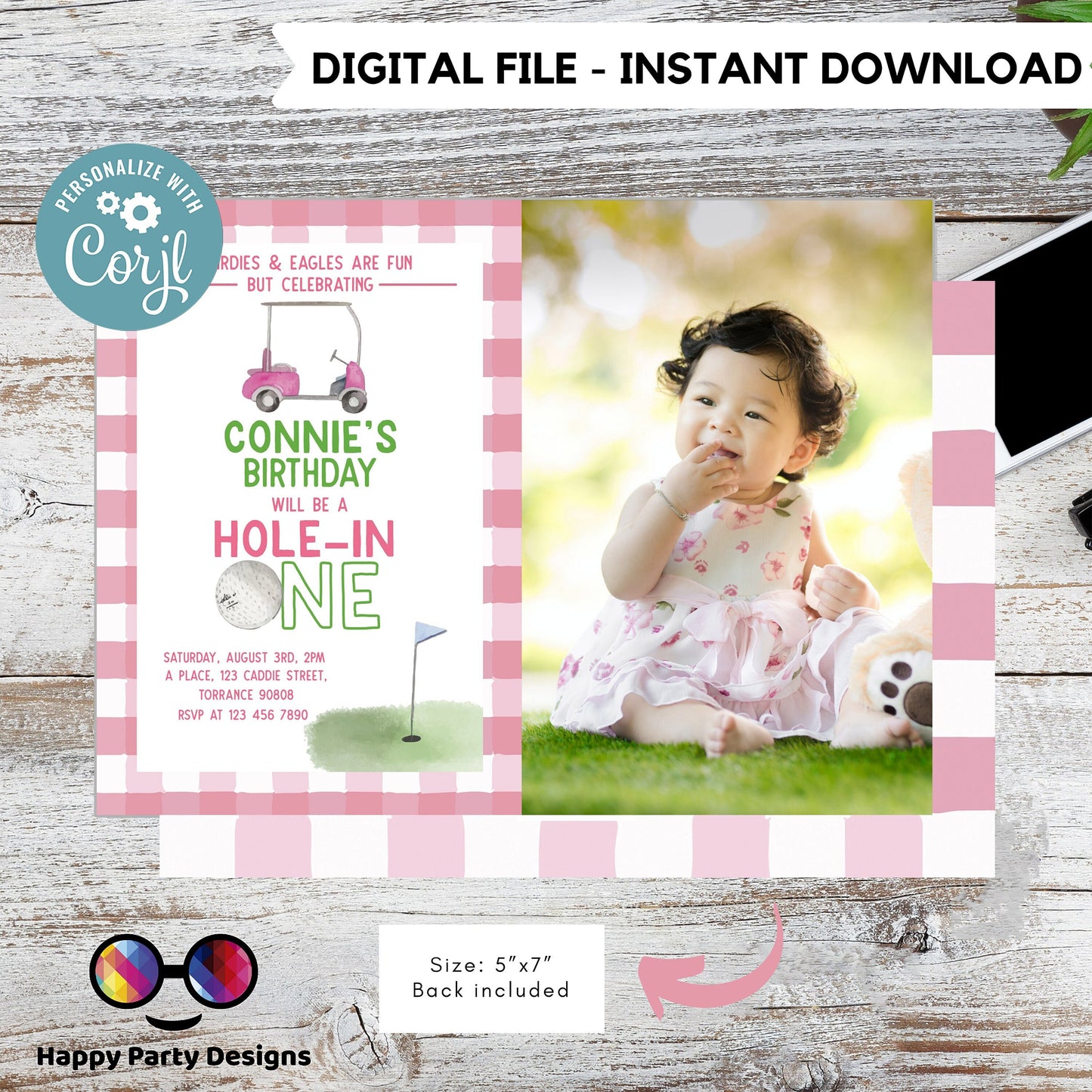 Editable Hole In One Birthday Invitation | First Birthday Invitation | Printable Golf Birthday Party Invitation | Golfer Birthday #K177