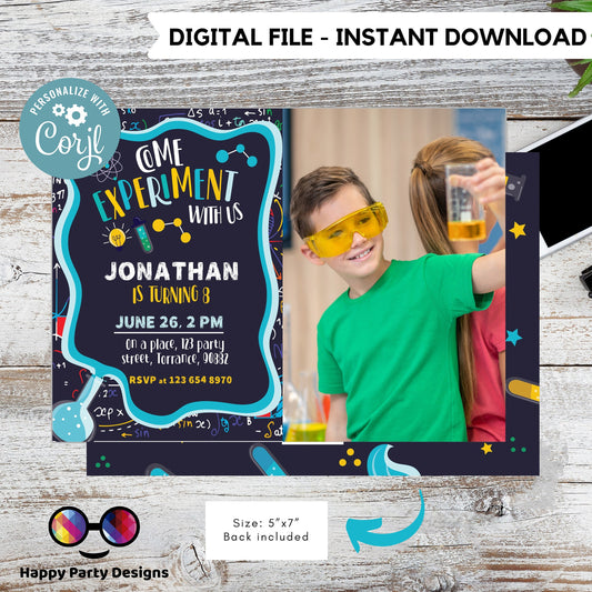 Science Party Invitation | Mad Scientist Invitations | Birthday boy | Invite Editable Science Birthday | Boy's Science Birthday Party #K124