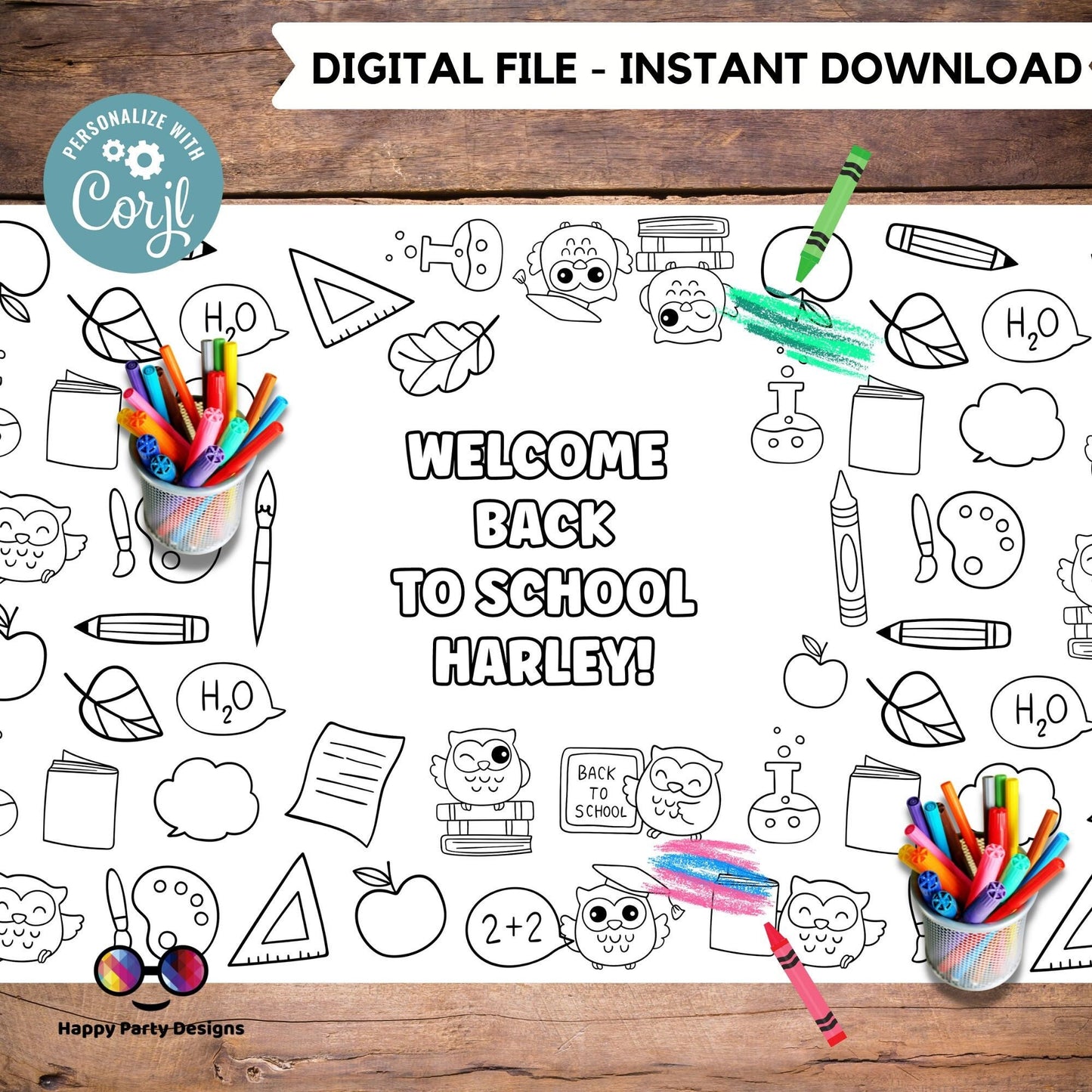 Back to School Owls XL Table Runner | Editable Back to School coloring page | Welcome coloring page | Back to School Activity page | #SCH2