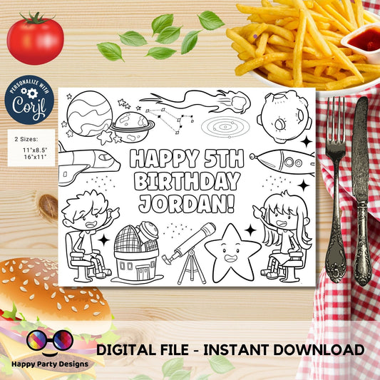 Editable Planetarium coloring page | Placemat coloring page | Any Age | Out of this world birthday | Space Party Activity | Planets