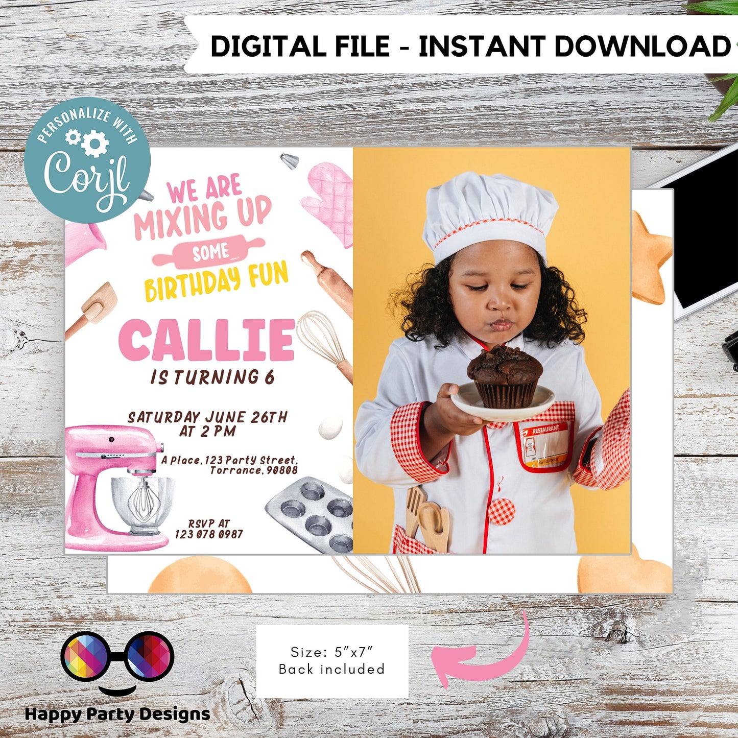 Editable Baking Invitation | Baking Birthday Invitation Printable | Birthday girl | Girl Cooking Party Invite | Cupcake Baking Invite #K137
