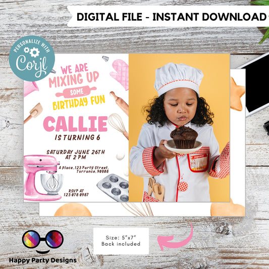 Editable Baking Invitation | Baking Birthday Invitation Printable | Birthday girl | Girl Cooking Party Invite | Cupcake Baking Invite #K137