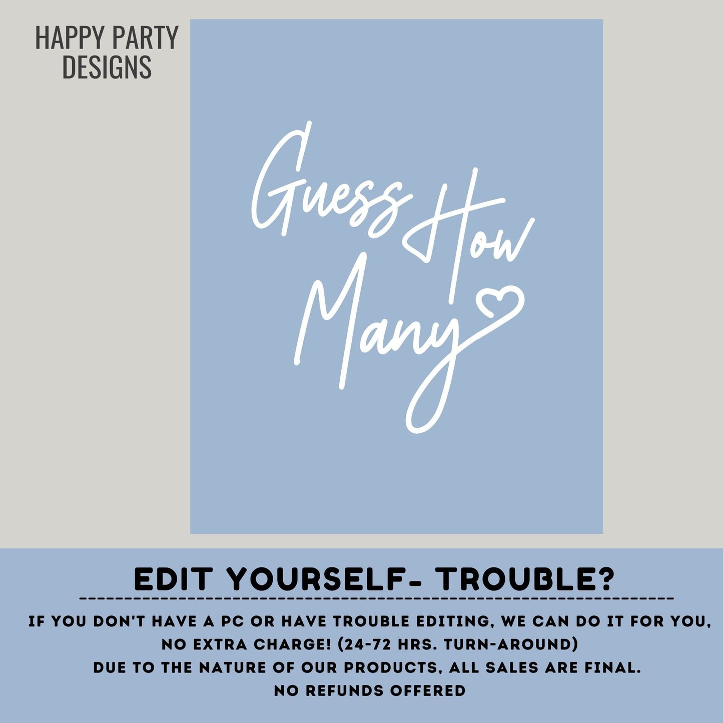 Editable guess how many Sign | bridal shower | baby shower game | baby boy | text 100% editable | minimalist shower | Printable #B44