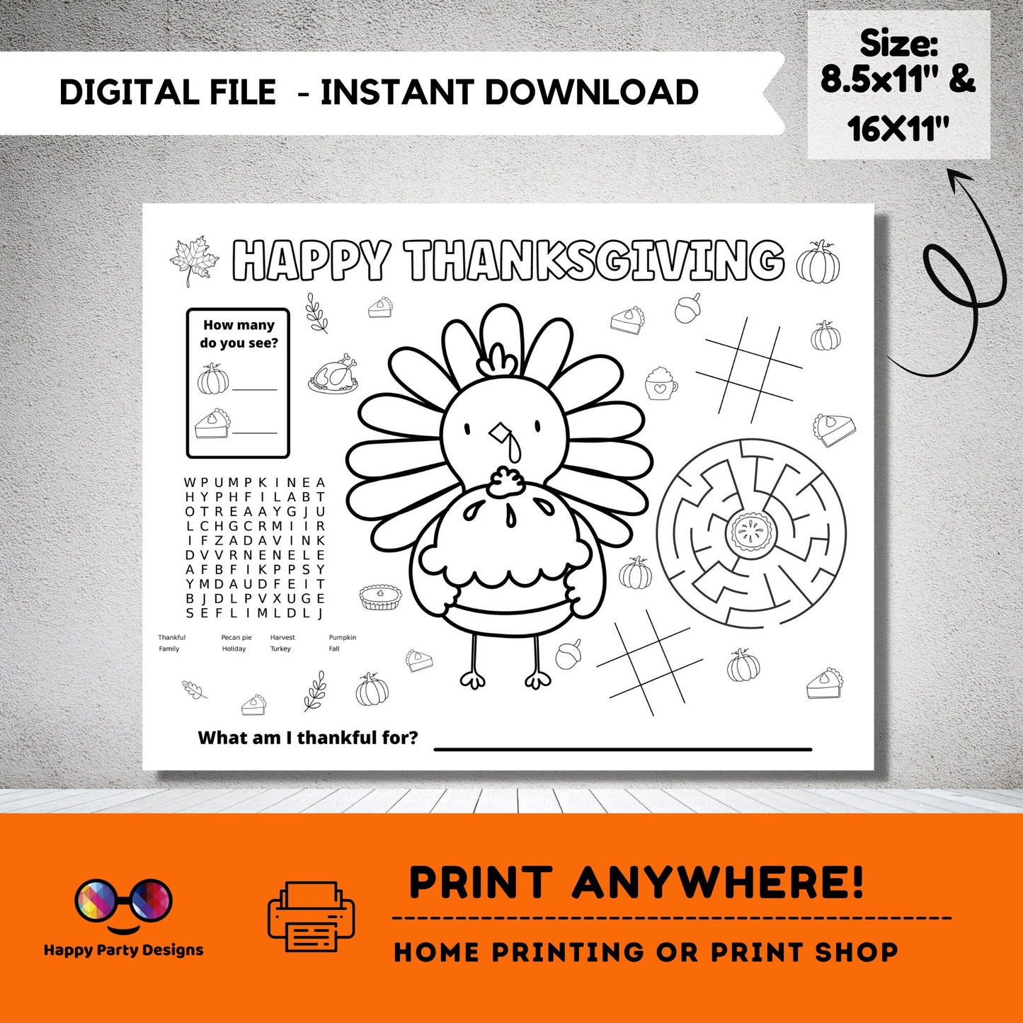 Thanksgiving placemat coloring page | Thanksgiving coloring page | thanksgiving Activity game | Instant download | kids table