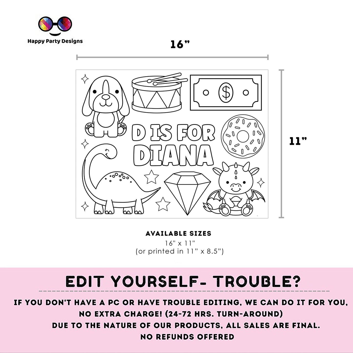 Editable name coloring page | D is for | personalized name alphabet placemat | Teacher material | Printable Preschool #SCH3