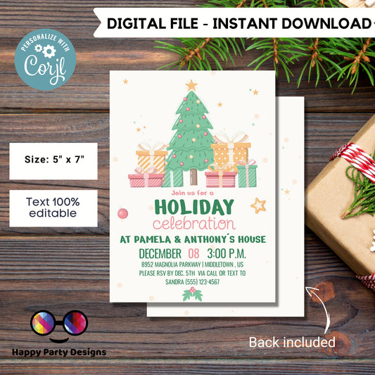 Editable Holiday Party Invitation | Christmas Party printable invite | Holiday Christmas Party Invitation | Christmas Dinner invite #A45