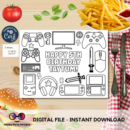 Editable video game Birthday coloring page | videogame coloring page | videogame Party | videogame Party Any Age #K72
