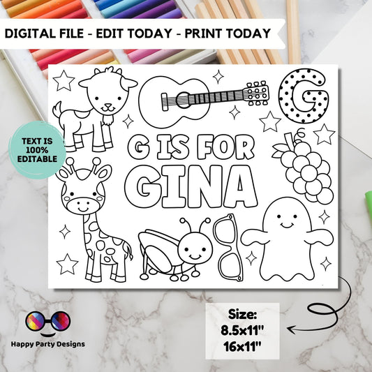 Editable name coloring page | G is for | personalized name alphabet placemat | Teacher material | Printable Preschool #SCH3