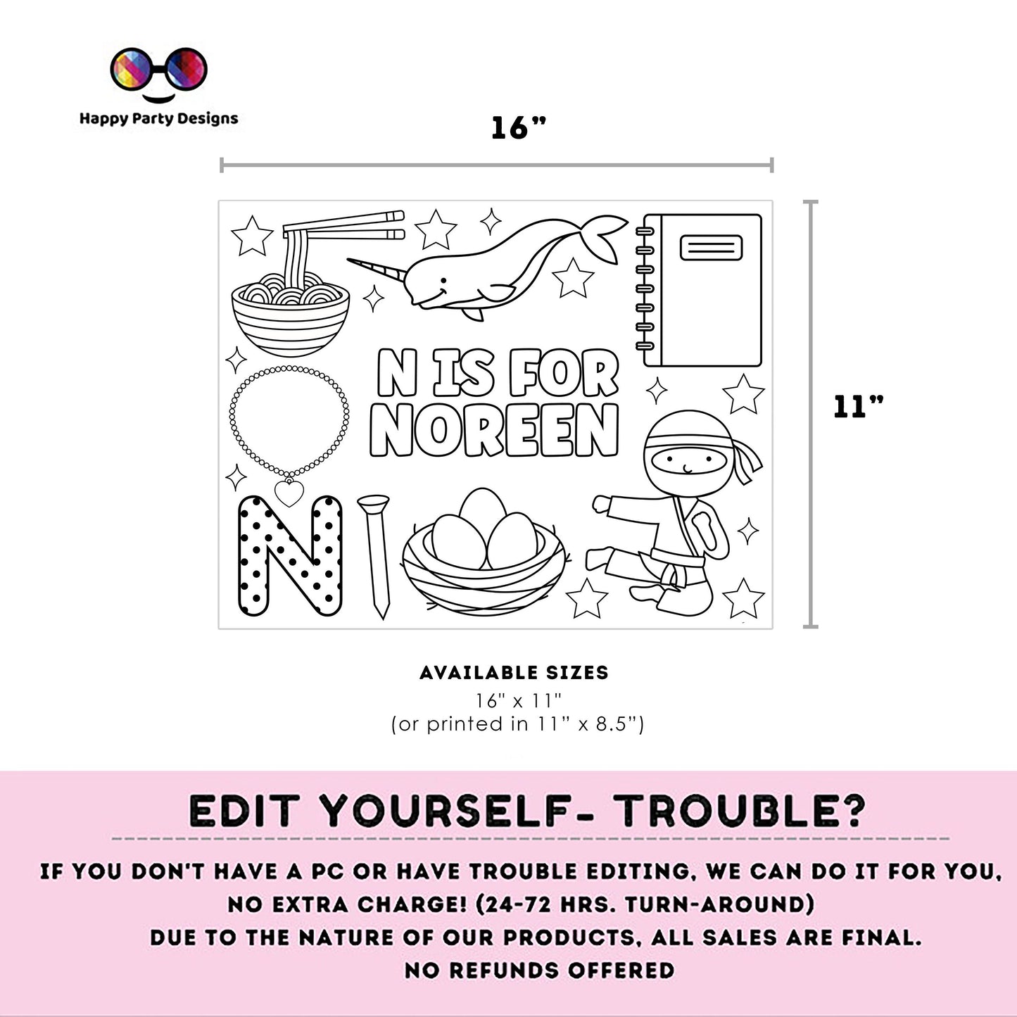 Editable name coloring page | N is for | personalized name alphabet placemat | Teacher material | Printable Preschool #SCH3