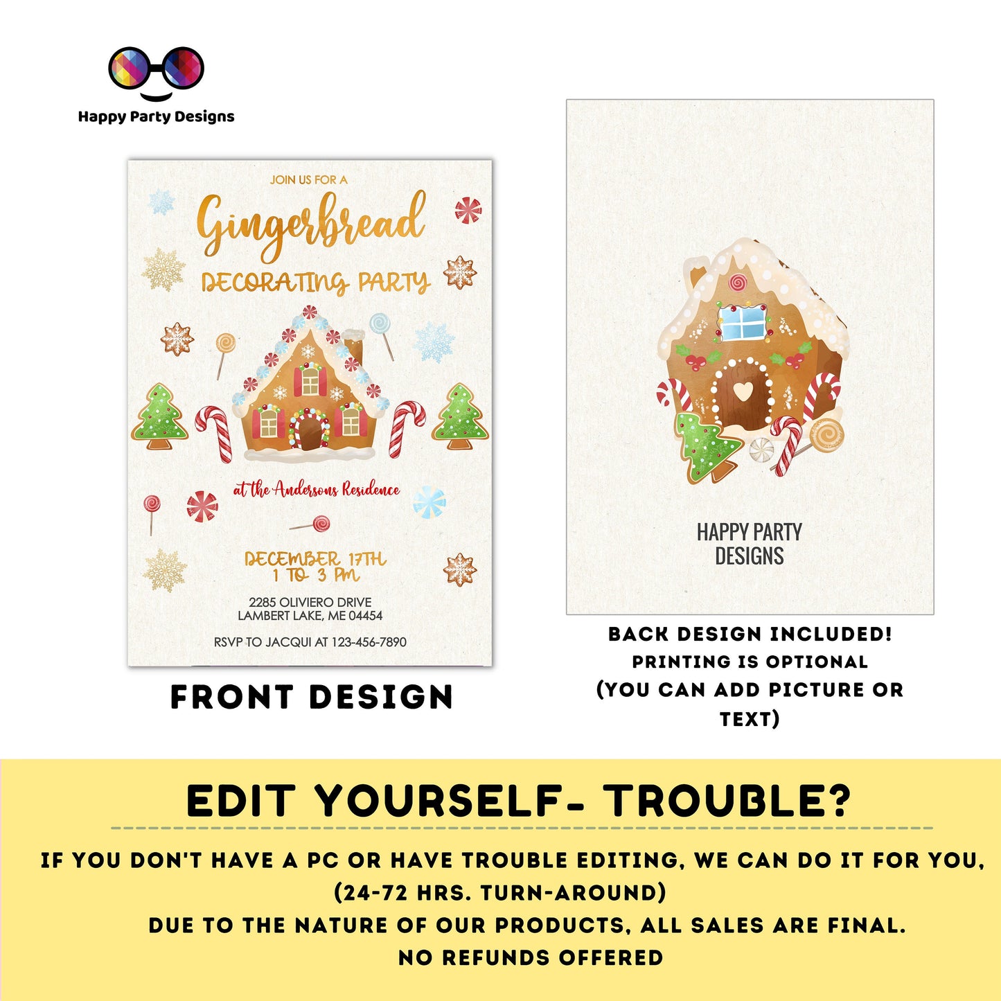 Editable Gingerbread decorating party Invitation | Christmas Party printable invite | Holiday Christmas Party Invitation #A46
