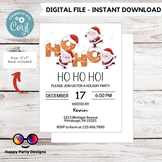Editable Santa party Invitation | Christmas Party printable invite | Holiday Christmas Party Invitation | Christmas Dinner invite #A47