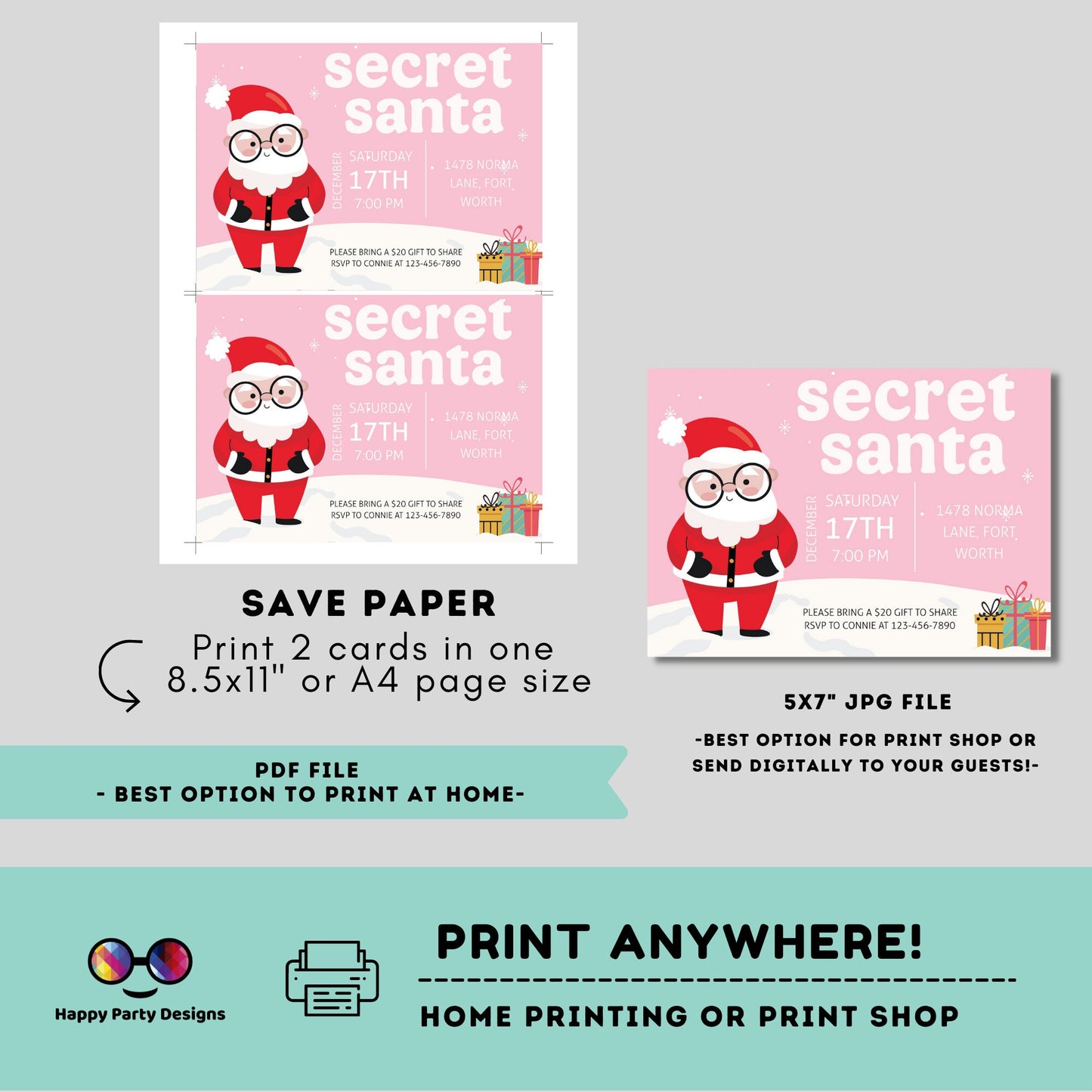 Editable Secret Santa party Invitation | Christmas Party printable invite | Christmas Party Invitation | Christmas Dinner invite #A48