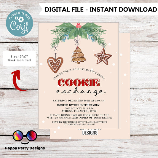 Editable Cookie exchange party Invitation | Christmas Party printable invite | Holiday Christmas Party Invitation | Christmas cookies