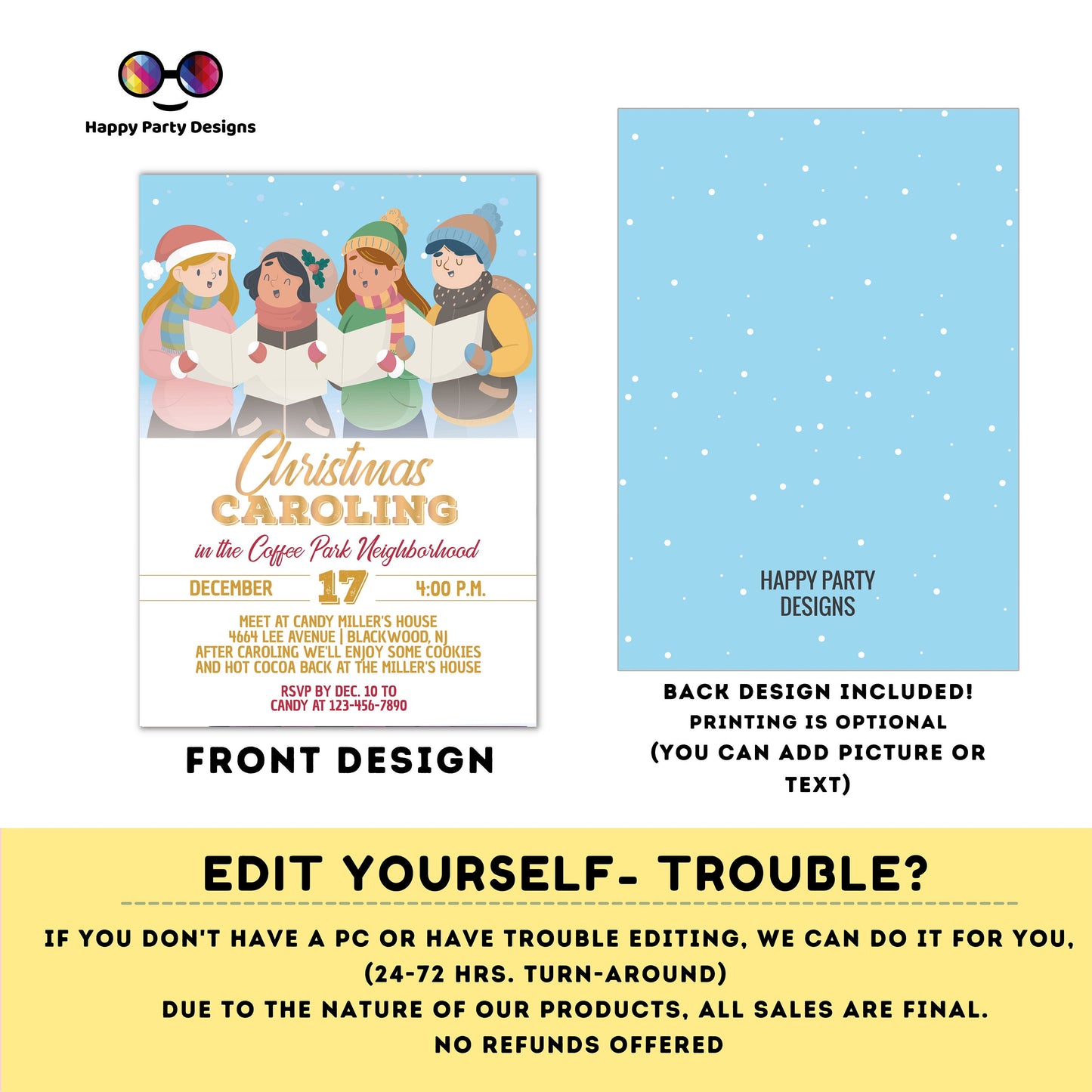Editable Christmas Caroling Invitation | Christmas Party printable invite | Holiday Christmas Party Invitation | Christmas template
