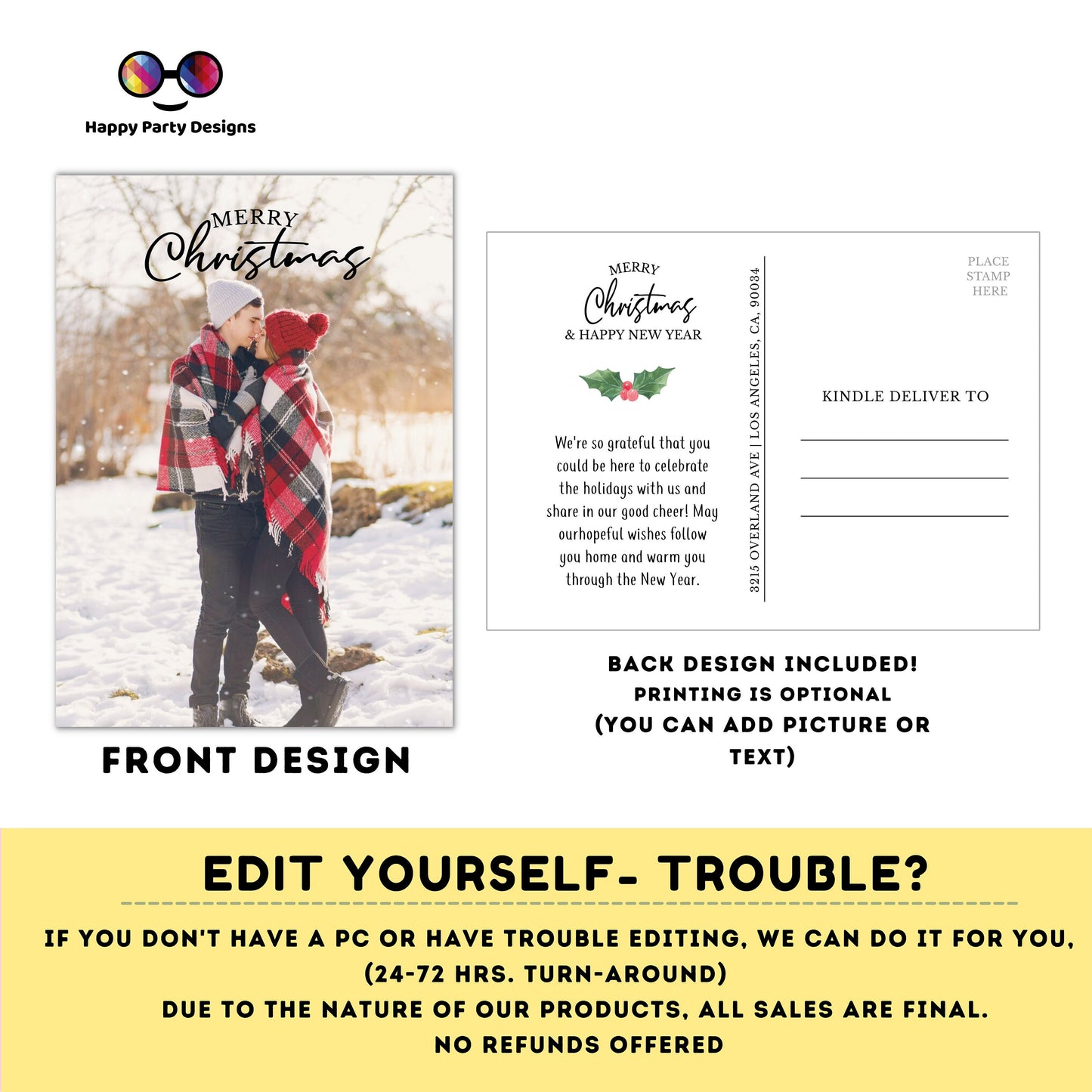 Christmas photo postcard printable | Editable Christmas postcard  Invitation | Christmas family Postcard | Christmas Party Invitation #A51